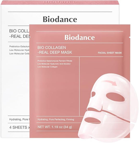BIODANCE Bio-Collagen Real Deep Mask, Hydrating Overnight Mask, Water Locking, Pore Minimizing, Elasticity Improvement, 34g x4ea
