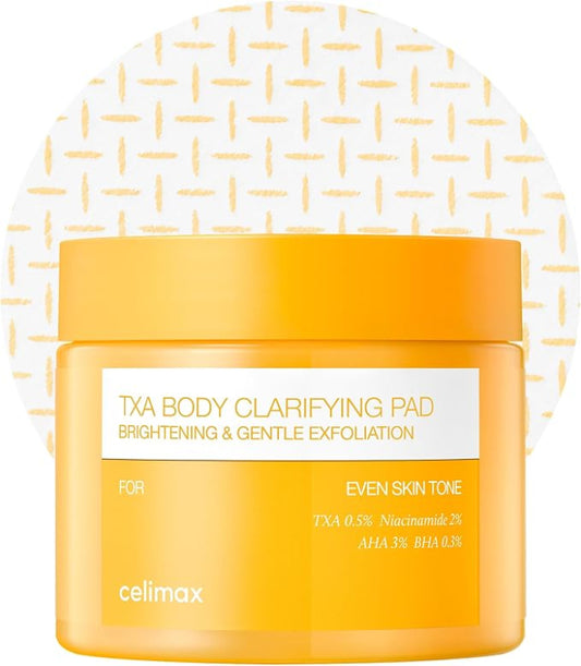 celimax TXA Body Clarifying Pads with Tranexamic Acid, AHA, BHA &amp; Niacinamide | K-Beauty Korean Exfoliating Body Pads for KP, Bumpy Skin, Strawberry Skin, Dark Underarms &amp; Ingrown Hair, 50 sheets