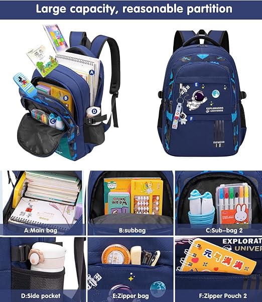 Astronaut Backpack for Boys Teens, Large Capacity School Bag Bookbag for Kids Elementary Middle