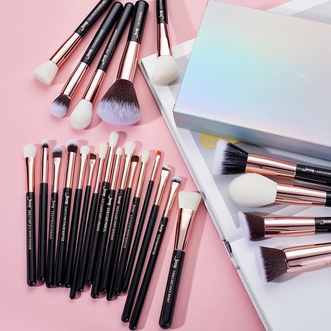 Jessup Brand 25pcs Professional Makeup Brush set Beauty Cosmetic Foundation Power Blushes eyelashes Lipstick Natural-Synthetic Hair Brushes (Black/Rose...